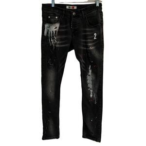 ITALO Original denim ICON Mens 30 distressed splatterpaint buttonfly black jeans